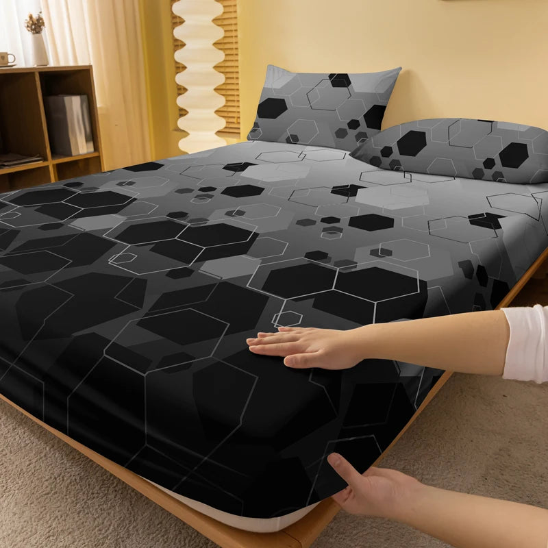 Geometric Printed Fitted Sheet Soft Polyester Bed Cover (No Pillowcases)