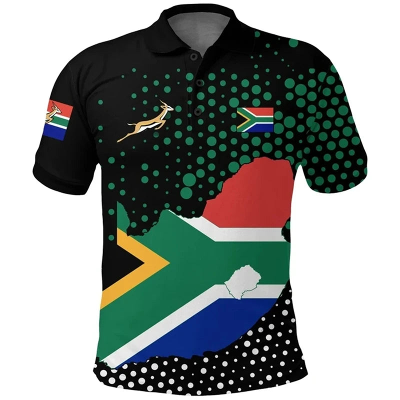 South Africa Map Flag 3D Polo Shirt – Men’s Springbok Sport Jersey Top