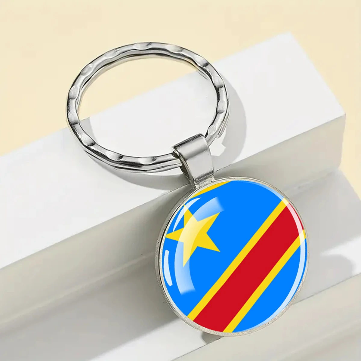 African Flags Glass Keychain Round Metal Patriotic Gift Unisex