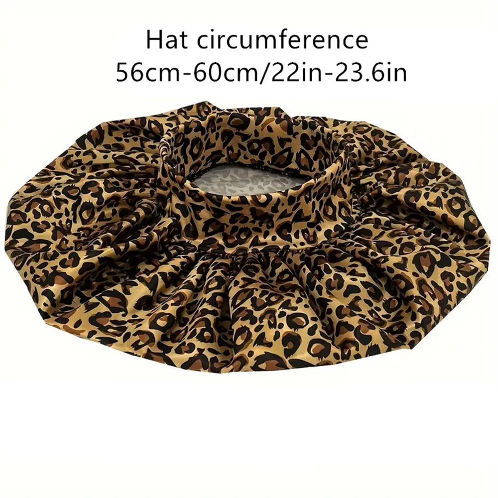 Leopard Print Satin Bonnet for Women – Curl-Enhancing Sleep Cap with Wide Elastic Band