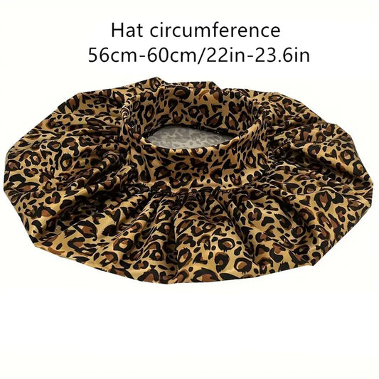 Leopard Print Satin Bonnet for Women – Curl-Enhancing Sleep Cap with Wide Elastic Band