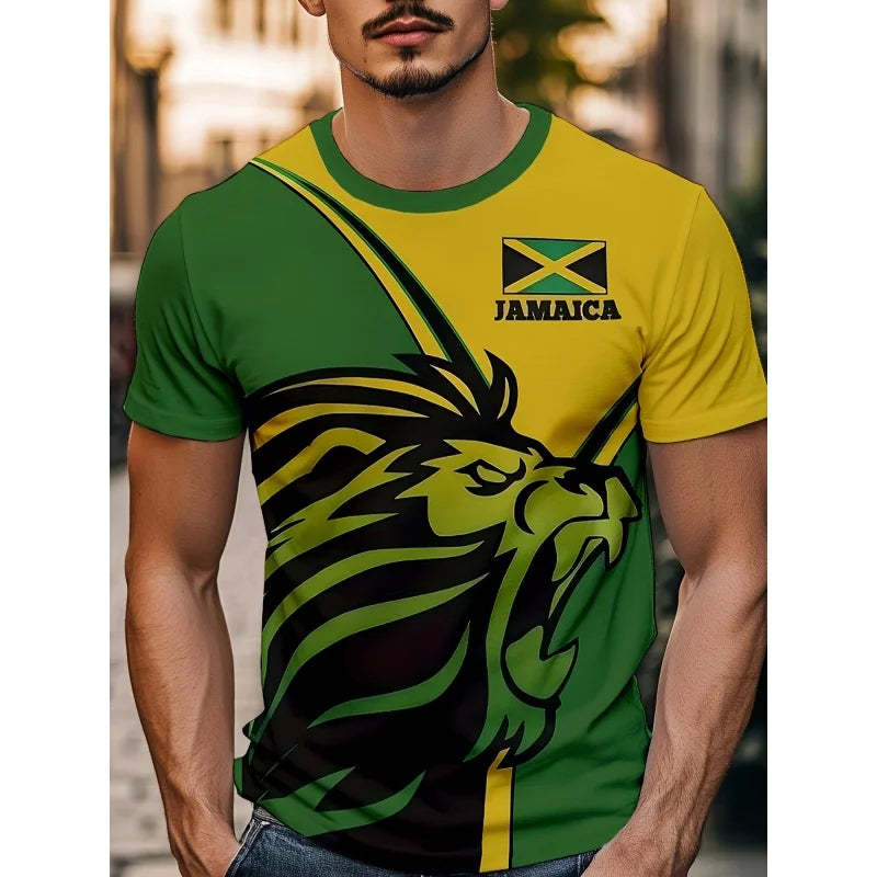 Jamaica Flag Map Graphic T-Shirt for Men – 3D Printed O-Neck Tee