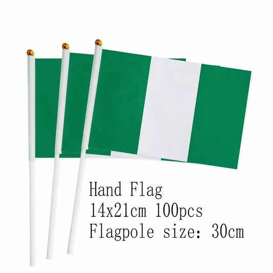 Nigeria Hand Waving Flag 14x21cm Small Polyester Flag with Pole