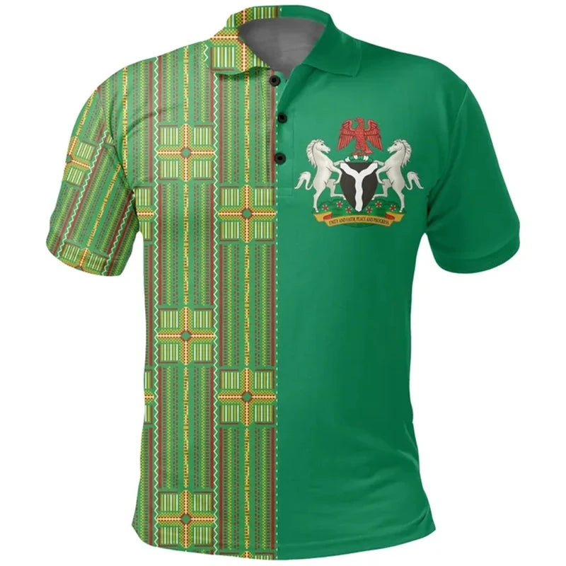 Nigeria Flag Map 3D Print Polo Shirt - Men’s National Emblem Short Sleeve Jersey Top