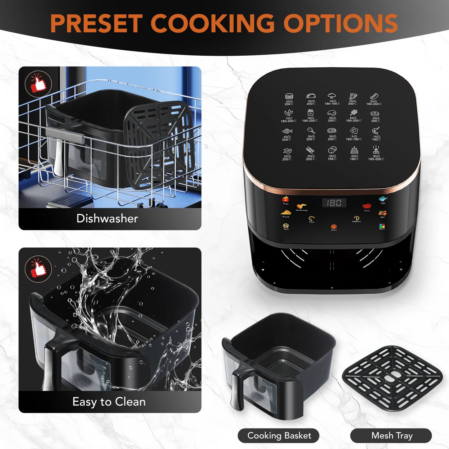 OYAJIA 10L Air Fryer with Window, Touch Control & 7 Functions