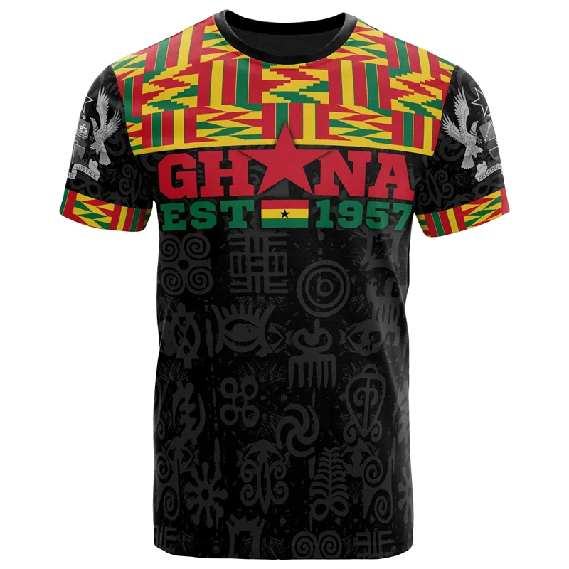 Ghana T-Shirt - 3D Printed Coat of Arms Casual Round Neck Short Sleeve Tee for Men