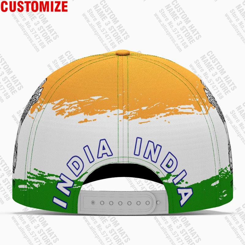 Custom India Flag Baseball Cap - Personalized Name & Logo Fishing Travel Hat