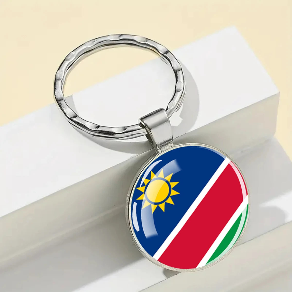 African Flags Glass Keychain Round Metal Patriotic Gift Unisex