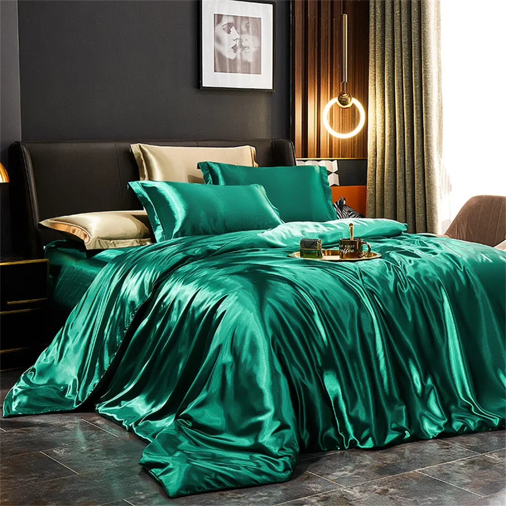 Luxury Satin Bedding Set 4pcs Silk Feel Duvet Cover Bed Sheet Set