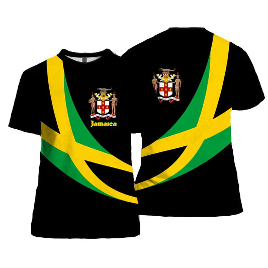Jamaica Flag Lion Emblem 3D Graphic T-Shirt - Men’s Streetwear Tee