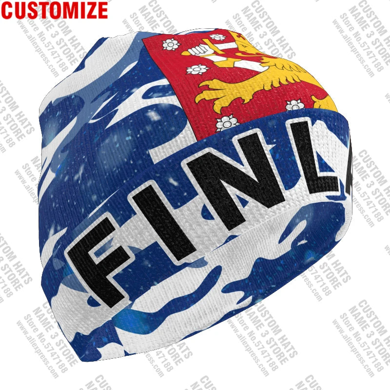 Finland Knitted Winter Hat - Custom Name Suomi Flag Knit Beanie for Men & Women