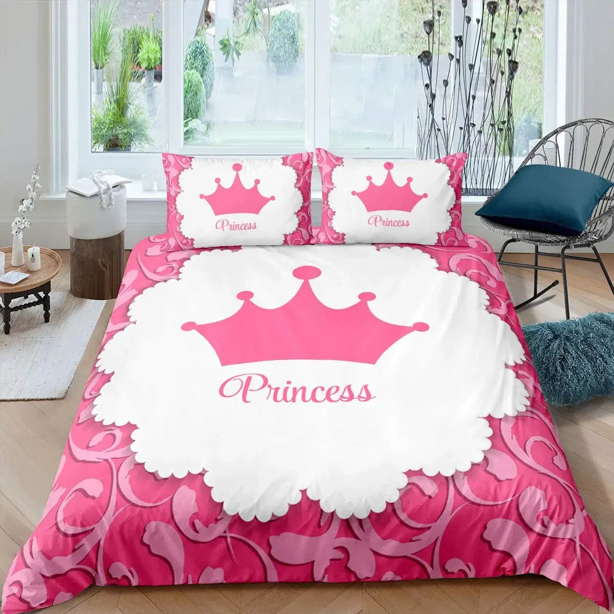 Gold Crown Duvet Cover Set Romantic Couple Bedding 3pcs Custom Print