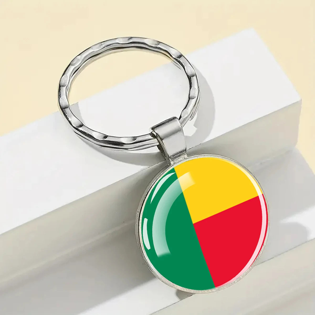 African Flags Glass Keychain Round Metal Patriotic Gift Unisex