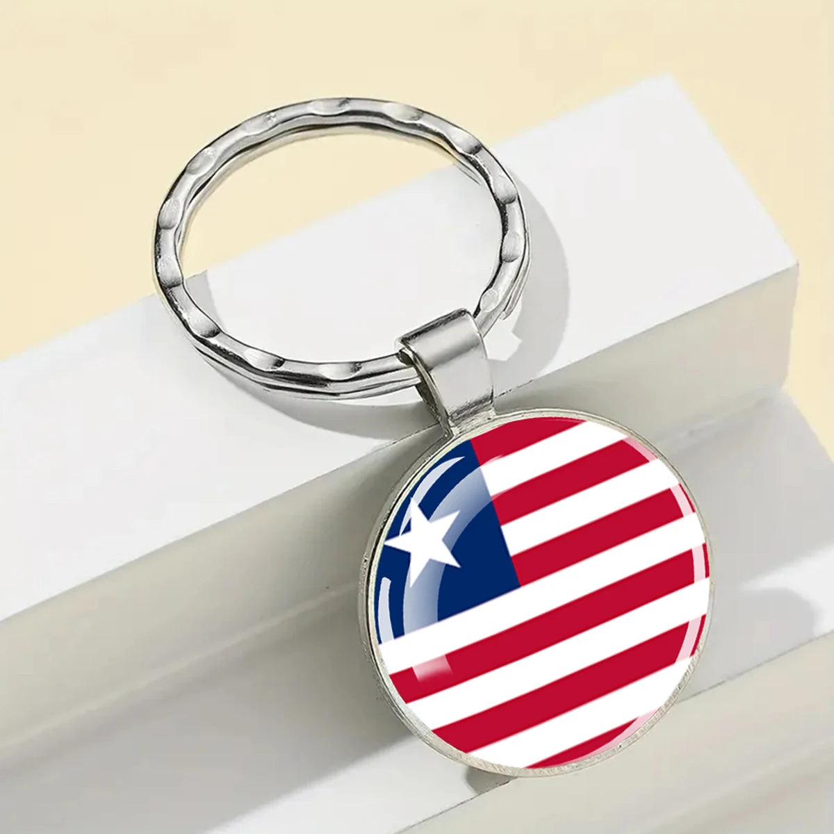 African Flags Glass Keychain Round Metal Patriotic Gift Unisex