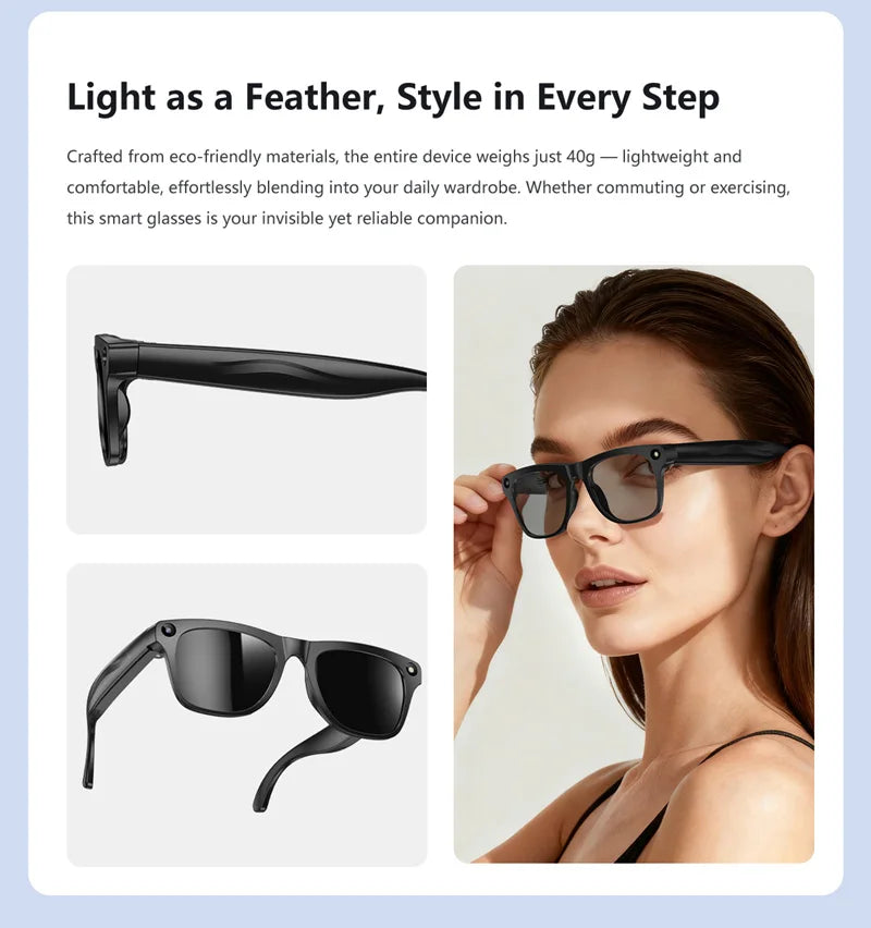 Smart Bluetooth AI Glasses HD Camera Voice Assistant Music Recording
