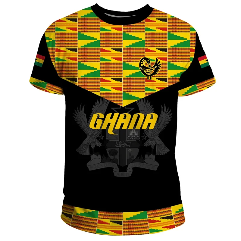Ghana T-Shirt - 3D Printed Coat of Arms Casual Round Neck Short Sleeve Tee for Men