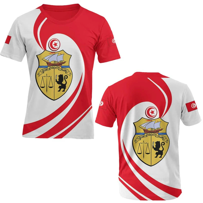 Tunisia Flag 3D T-Shirt – National Emblem Unisex Sports Streetwear Tee
