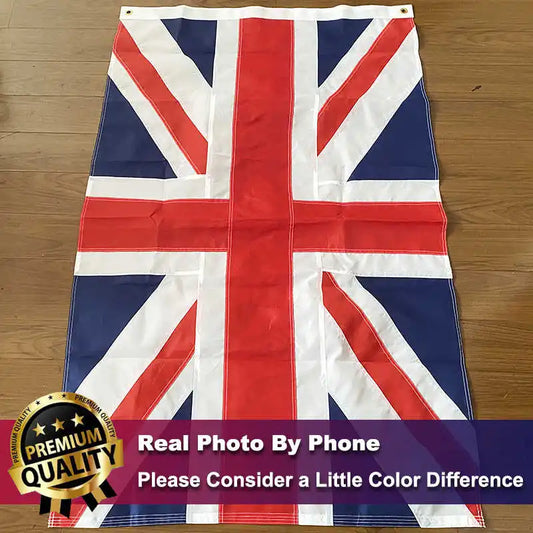 Stitched UK Flag Banner 90×150cm - British Union Jack with Brass Grommets for Decoration & Sport