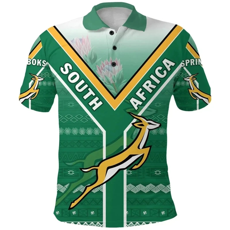 South Africa Map Flag 3D Polo Shirt – Men’s Springbok Sport Jersey Top
