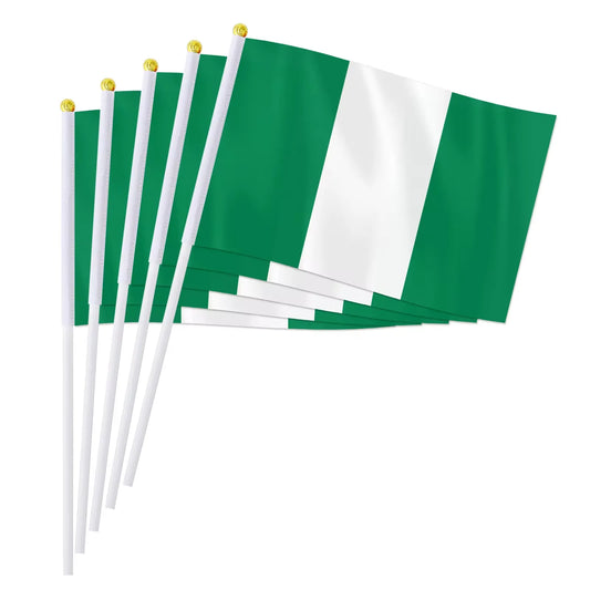 Nigeria Hand Waving Flag 14x21cm Small Polyester Flag with Pole
