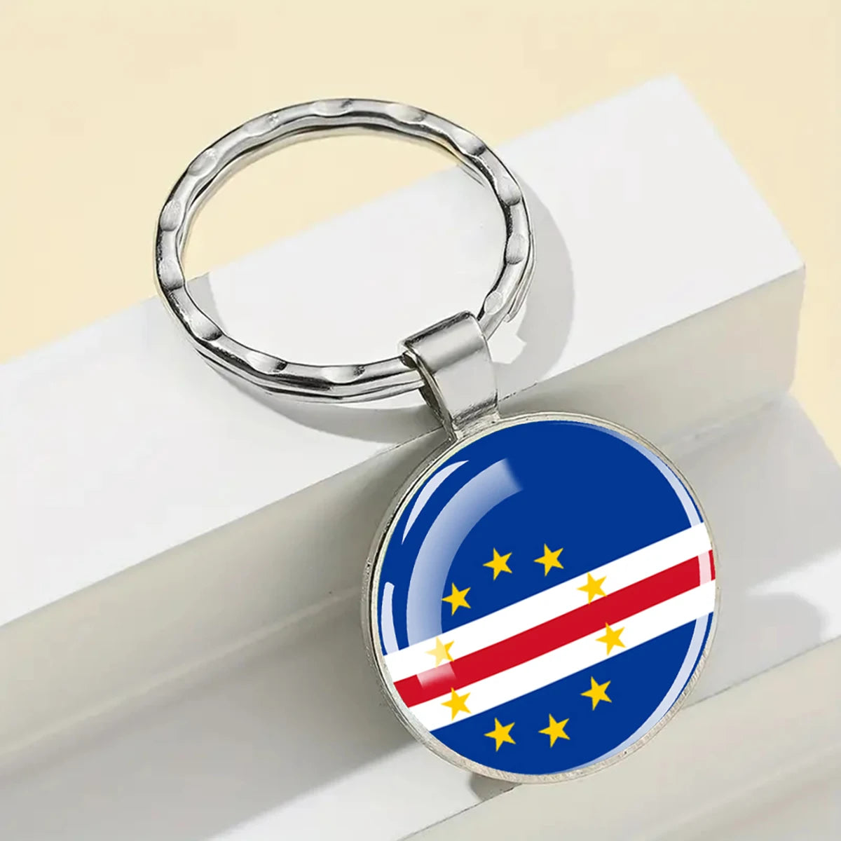 African Flags Glass Keychain Round Metal Patriotic Gift Unisex
