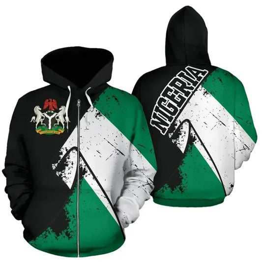 Nigeria Flag Zip Up Hoodie 3D Print Unisex Casual Streetwear Jacket