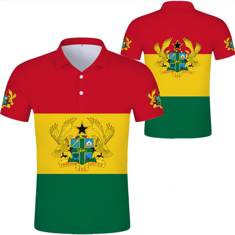 Ghana Flag Graphic Polo Shirt – National Emblem & Map Jersey Top for Men & Kids