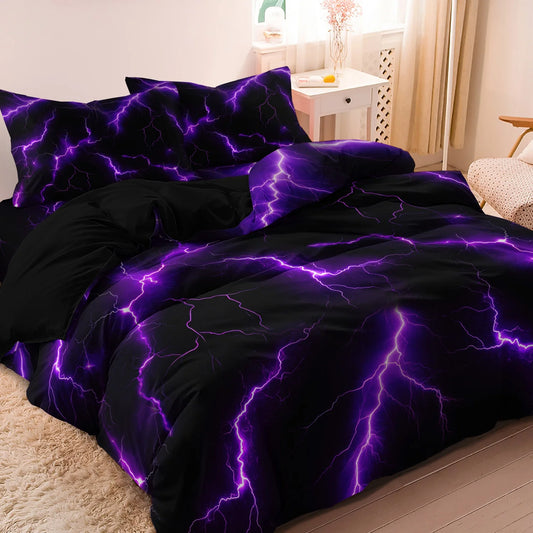 Lightning Thunder Duvet Cover Set 3pcs Soft Polyester Bedding Queen King