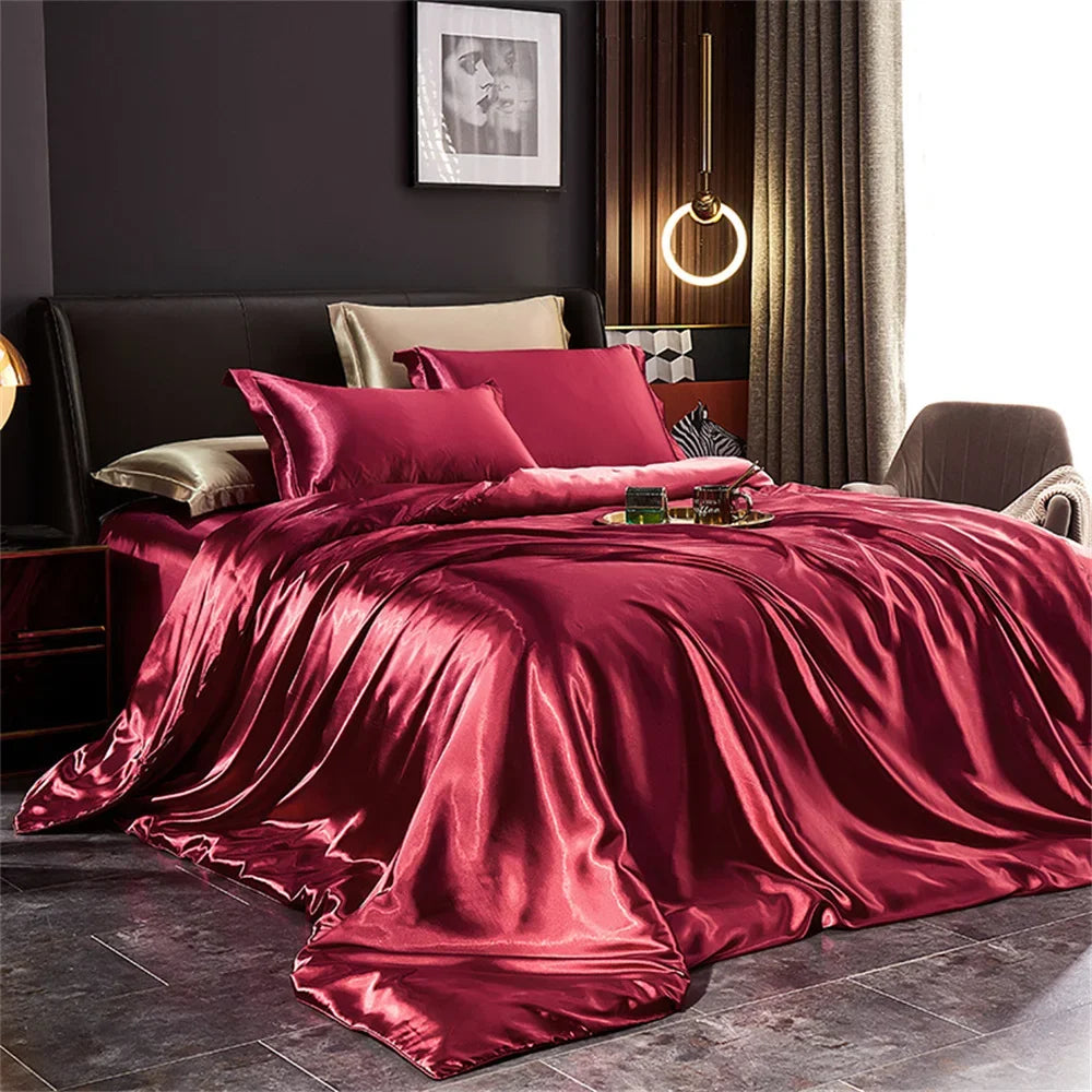 Luxury Satin Bedding Set 4pcs Silk Feel Duvet Cover Bed Sheet Set
