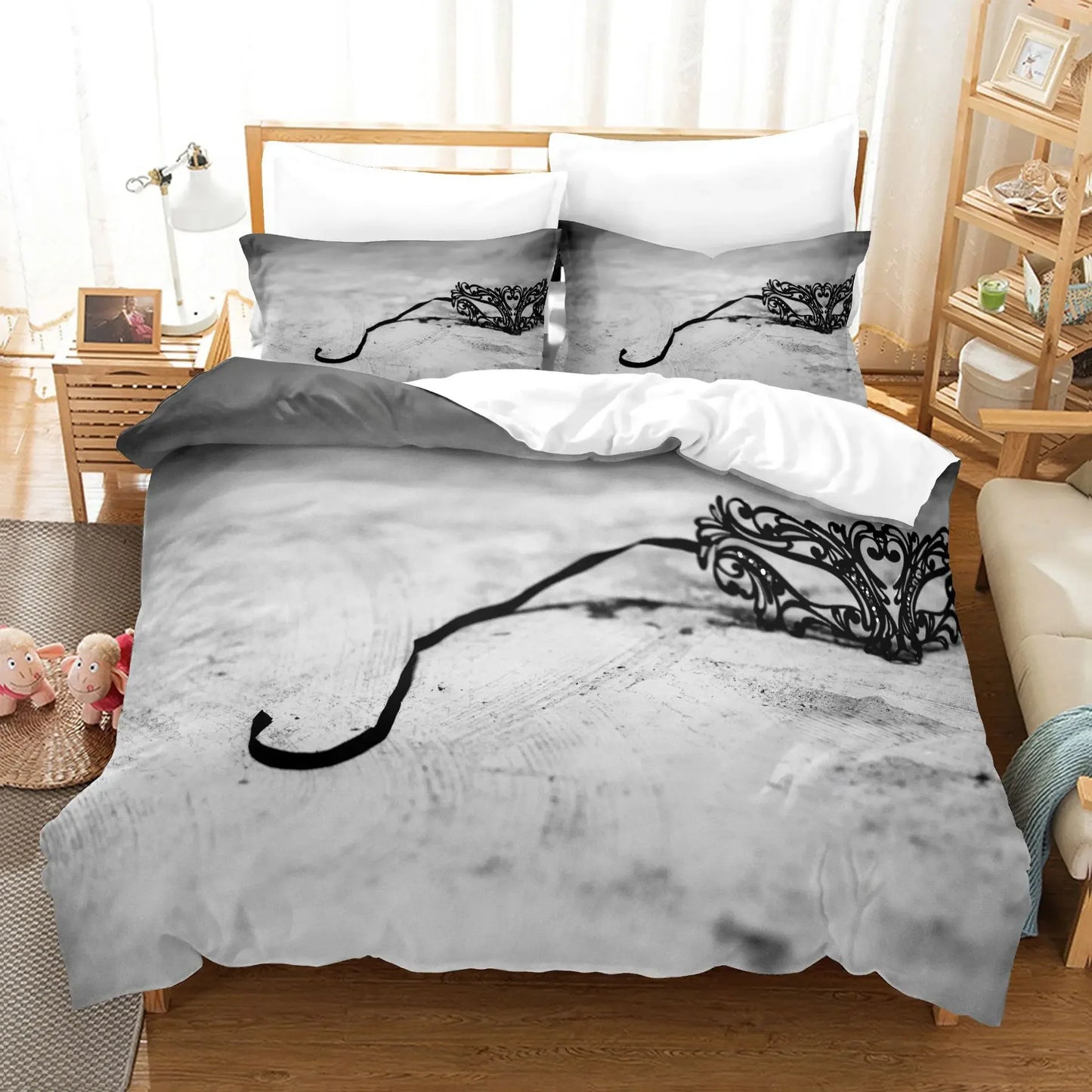 Gold Crown Duvet Cover Set Romantic Couple Bedding 3pcs Custom Print