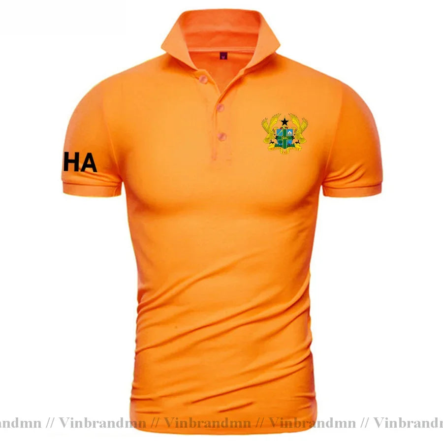 Ghana Flag Polo Shirt Men Cotton Slim Fit Casual Breathable Summer