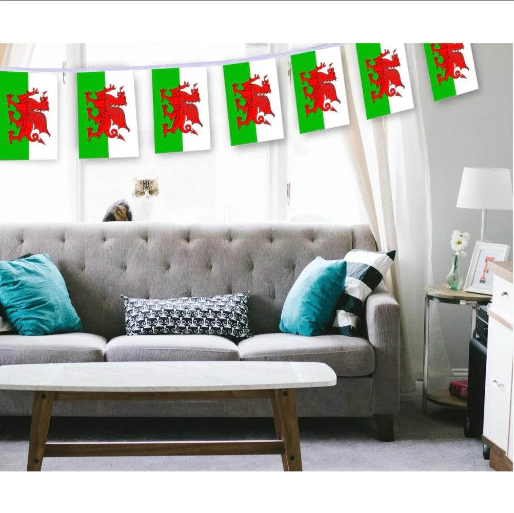 Wales Bunting Flags 20 pcs Set – 14×21 cm Triangular String Flags for Festival & Party