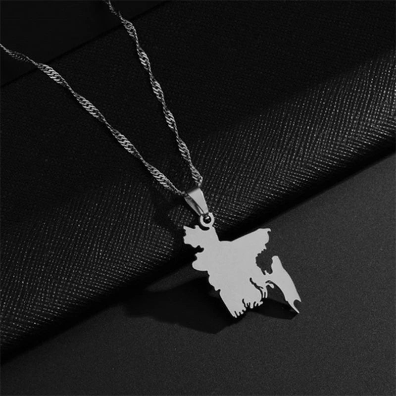 Bangladesh Map Flag Pendant Necklace - Stainless Steel Jewelry for Men & Women