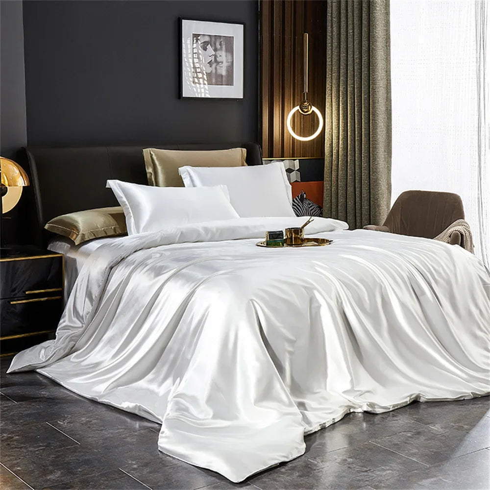 Luxury Satin Bedding Set 4pcs Silk Feel Duvet Cover Bed Sheet Set