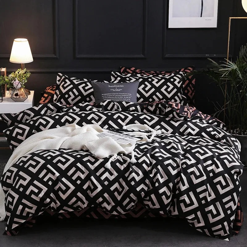 Luxury Black Bedding Set 3pcs Duvet Cover with Pillowcases Queen King