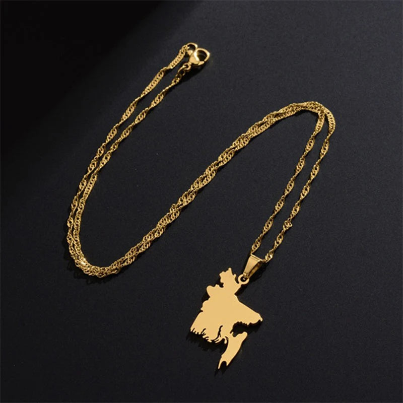Bangladesh Map Flag Pendant Necklace - Stainless Steel Jewelry for Men & Women
