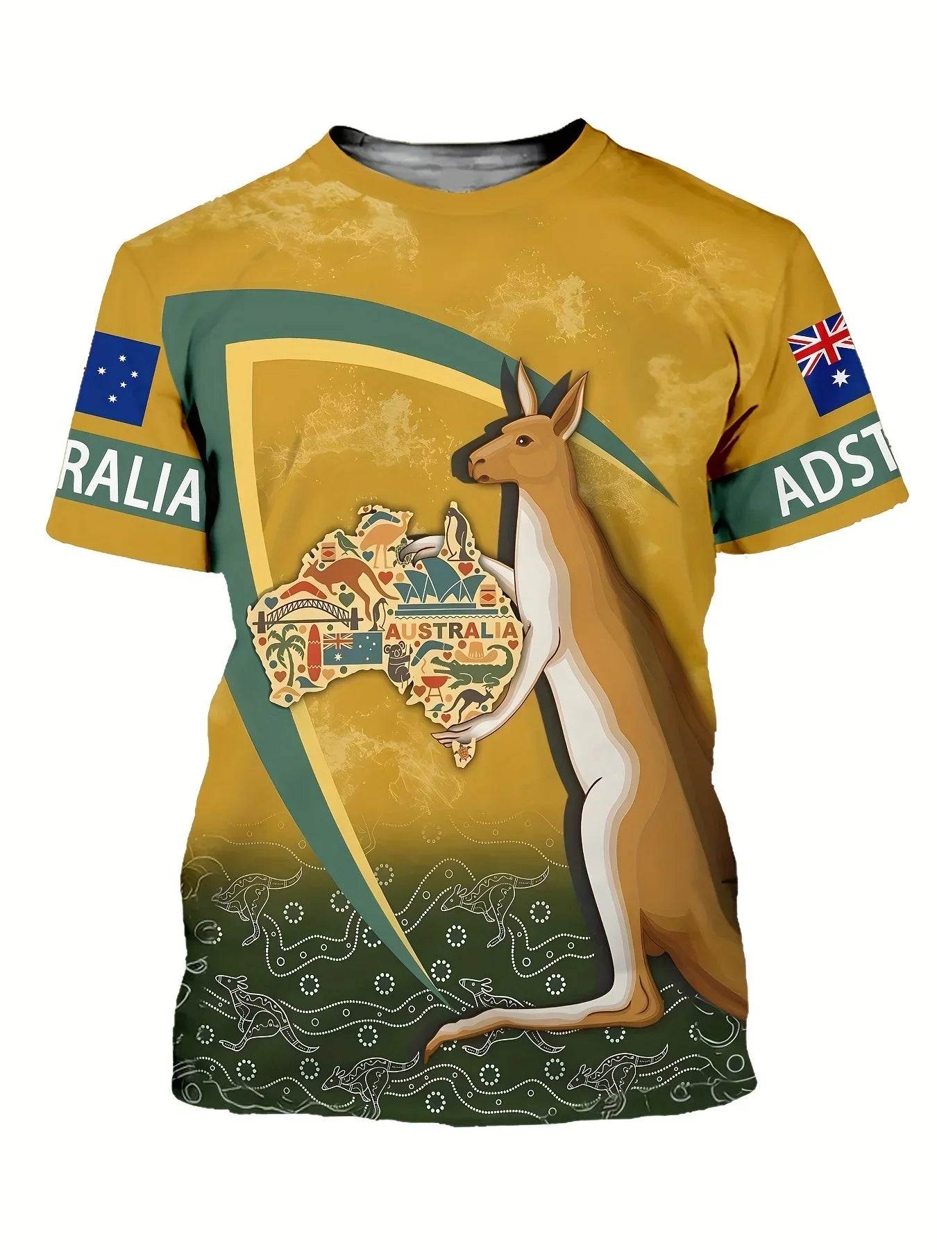 Australia Flag Kangaroo T-Shirt – Men’s 3D Printed Casual Oversized Tee