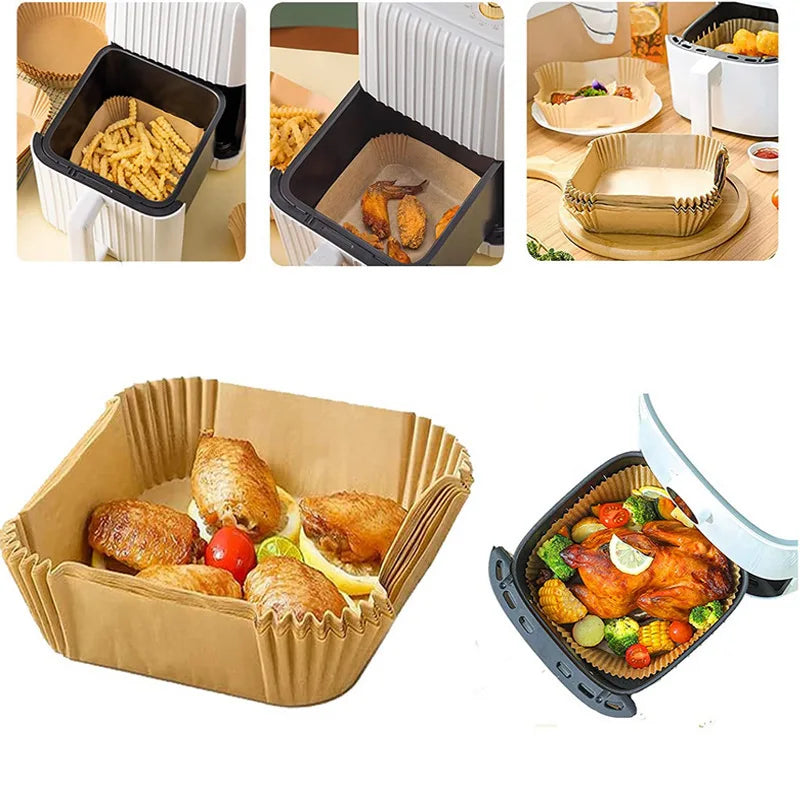 50pcs Air Fryer Disposable Non Stick Oil Absorbing Baking Paper Liners