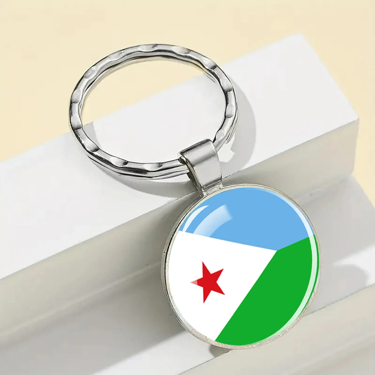 African Flags Glass Keychain Round Metal Patriotic Gift Unisex