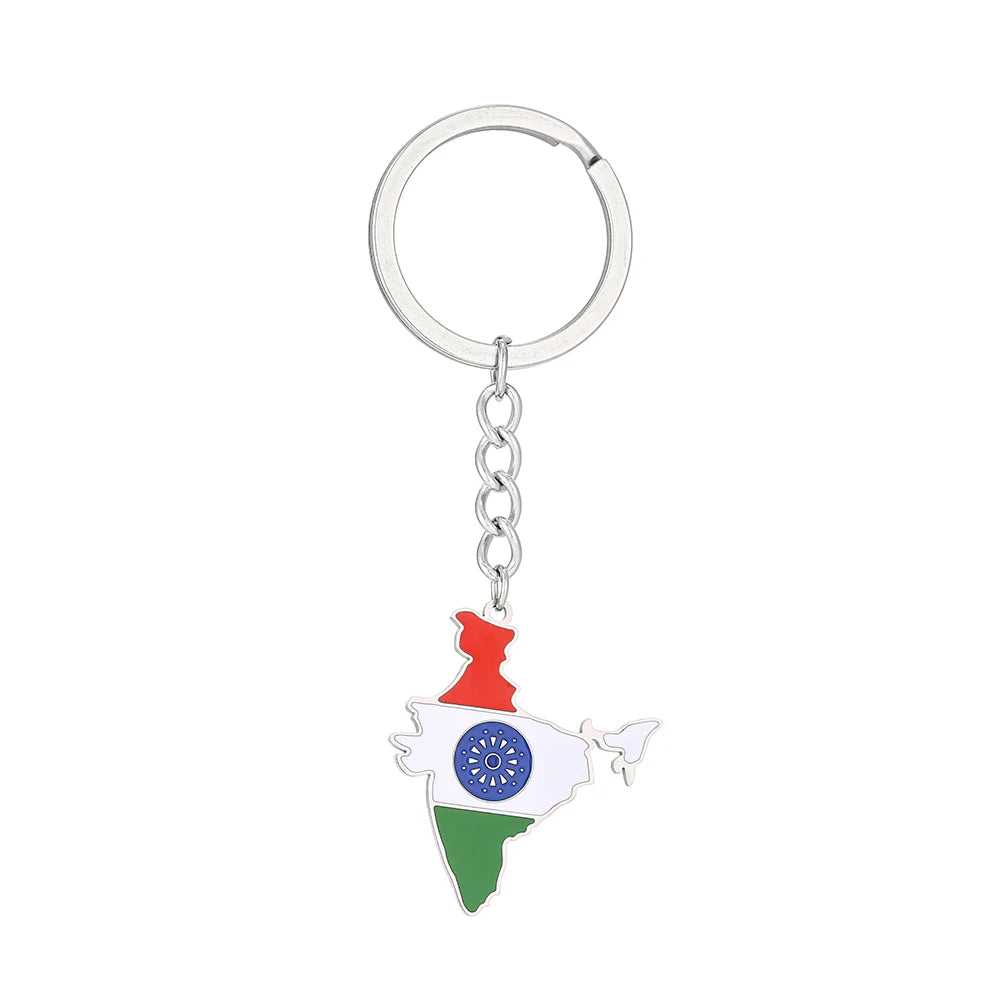 India Map Flag Keychain - Stainless Steel Keyring Jewellery for Men & Women