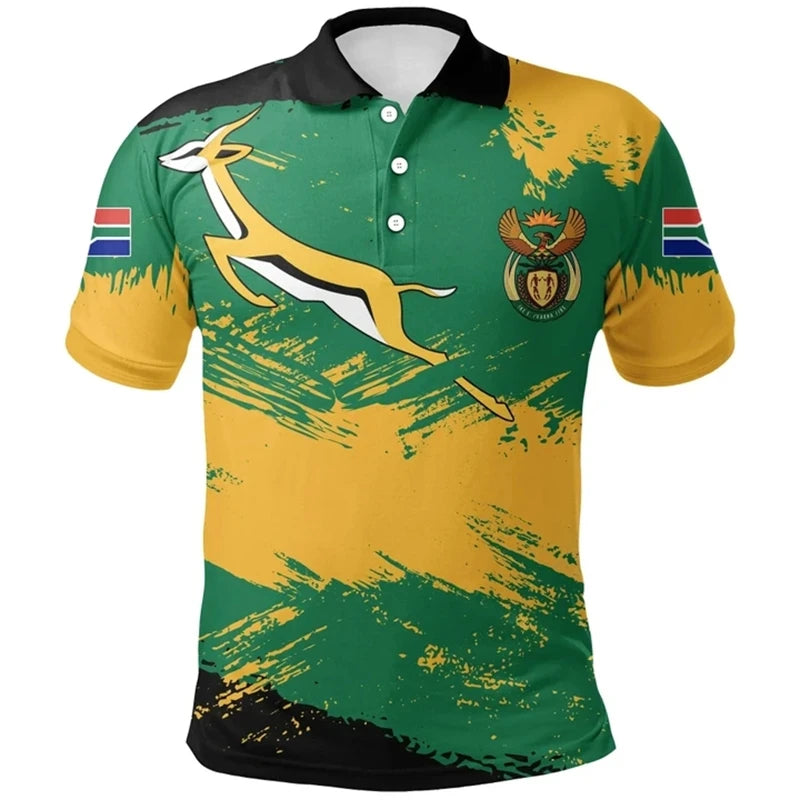 South Africa Map Flag 3D Polo Shirt – Men’s Springbok Sport Jersey Top
