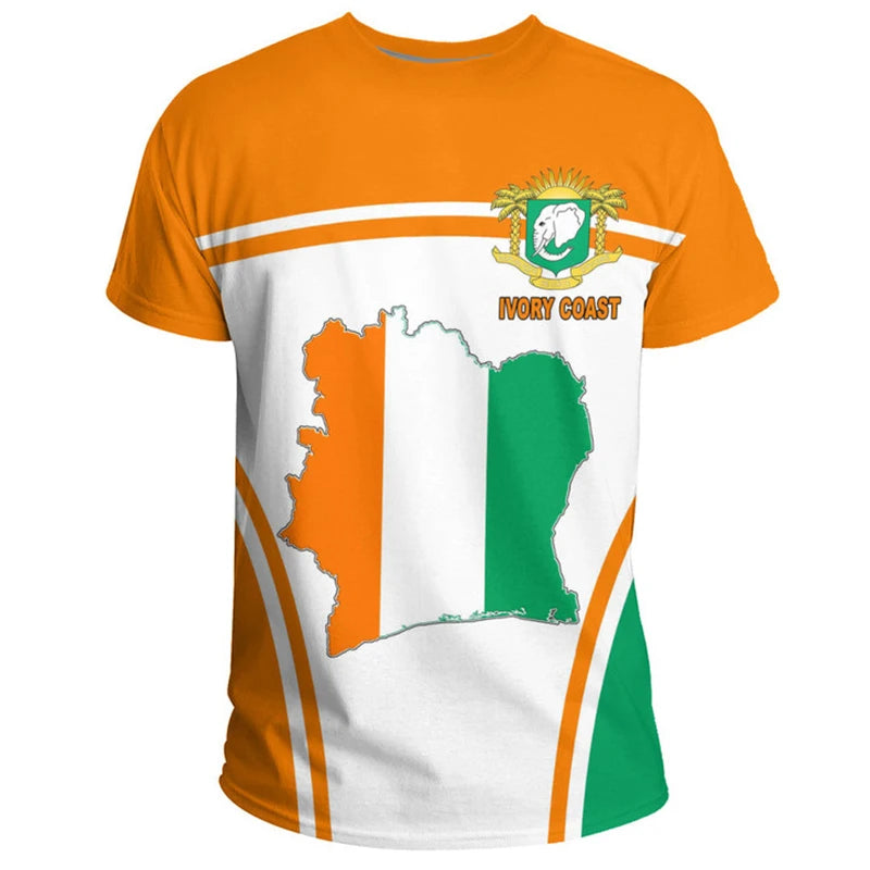 Oversized Ivory Coast Flag T-Shirt – 3D Retro Streetwear Short Sleeve