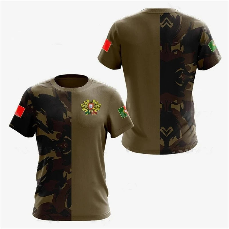 Portugal Emblem T-Shirt – Men’s Striped Casual Streetwear Round Neck Tee