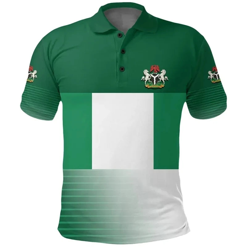 Nigeria Flag Map 3D Print Polo Shirt - Men’s National Emblem Short Sleeve Jersey Top