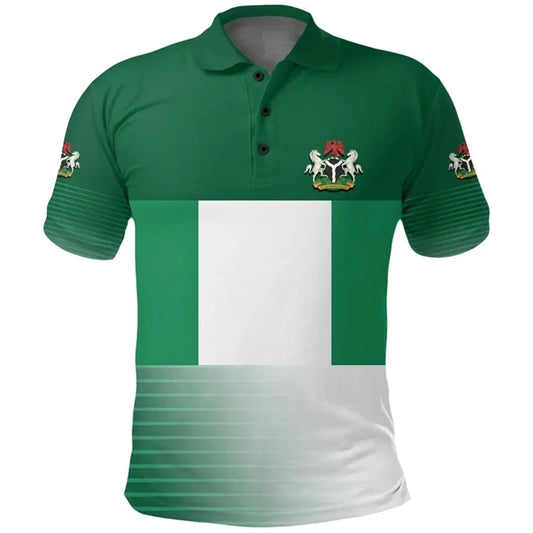 Nigeria Flag Map 3D Print Polo Shirt - Men’s National Emblem Short Sleeve Jersey Top