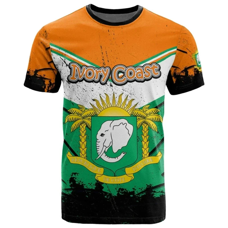 Oversized Ivory Coast Flag T-Shirt – 3D Retro Streetwear Short Sleeve