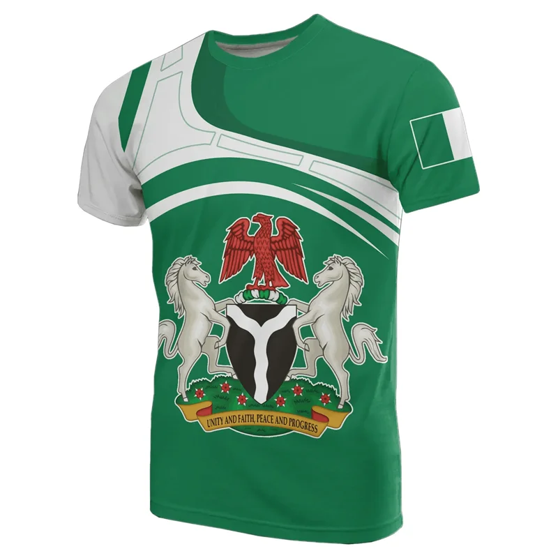 Nigeria Flag Men’s T-Shirt - Nigerian Emblem Graphic Print, Summer Oversized Short Sleeve Top
