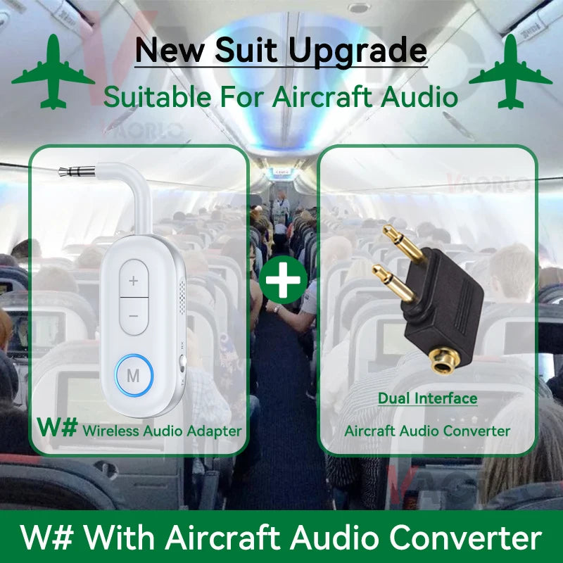 Bluetooth 5.3 AUX Adapter 2 in 1 Receiver Transmitter Airplane TV Car