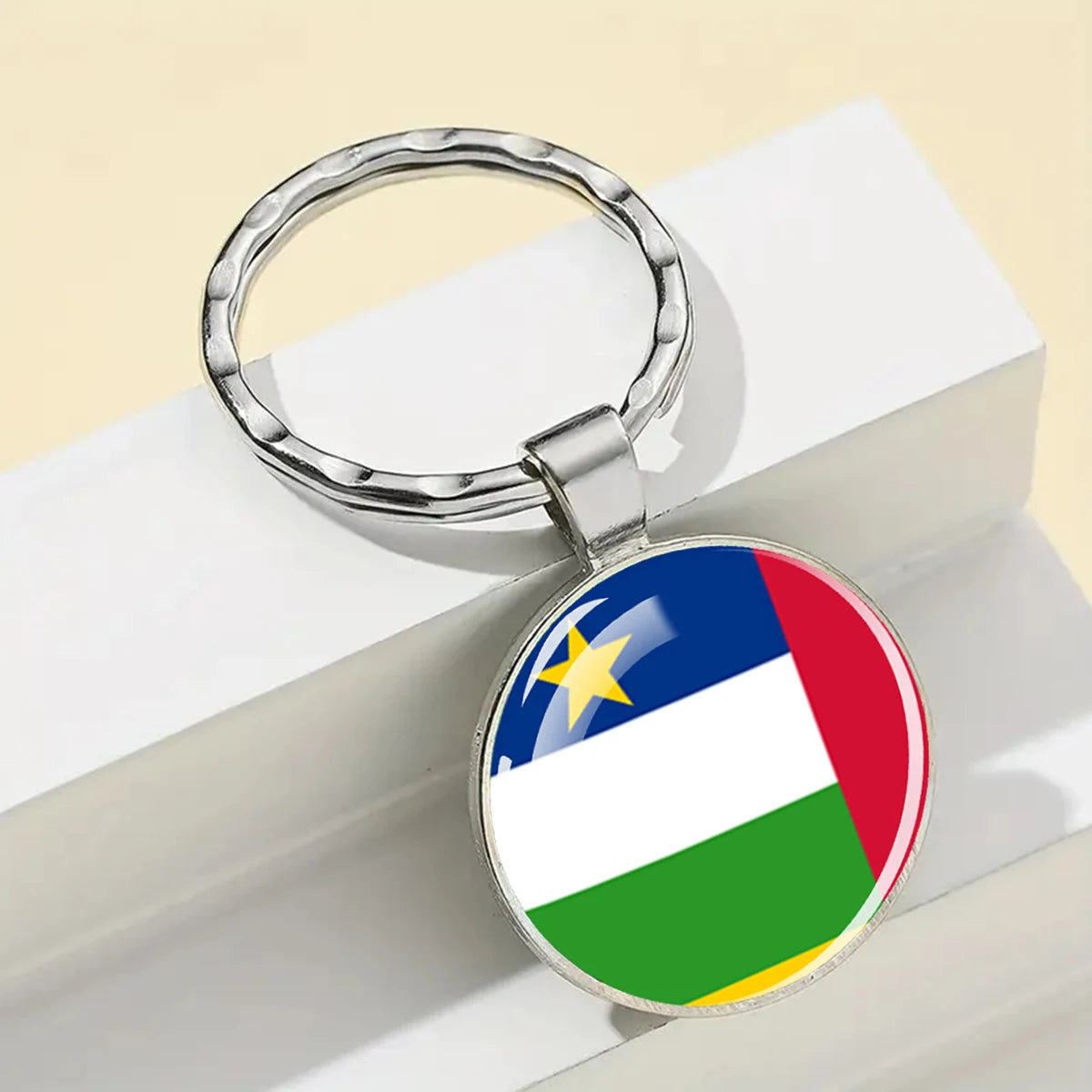 African Flags Glass Keychain Round Metal Patriotic Gift Unisex