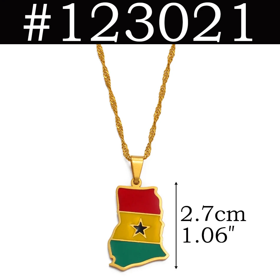 Anniyo Colorful Flags Pendant Necklace – Nigeria, Ghana, Jamaica, Guyana Map